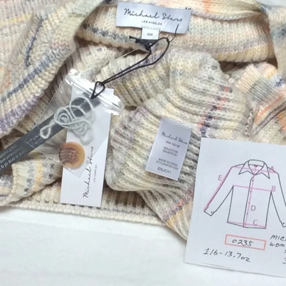Michael Stars‎ Pullover Sweater Tunic Cream Striped Knit Long Sleeve Cozy 3X